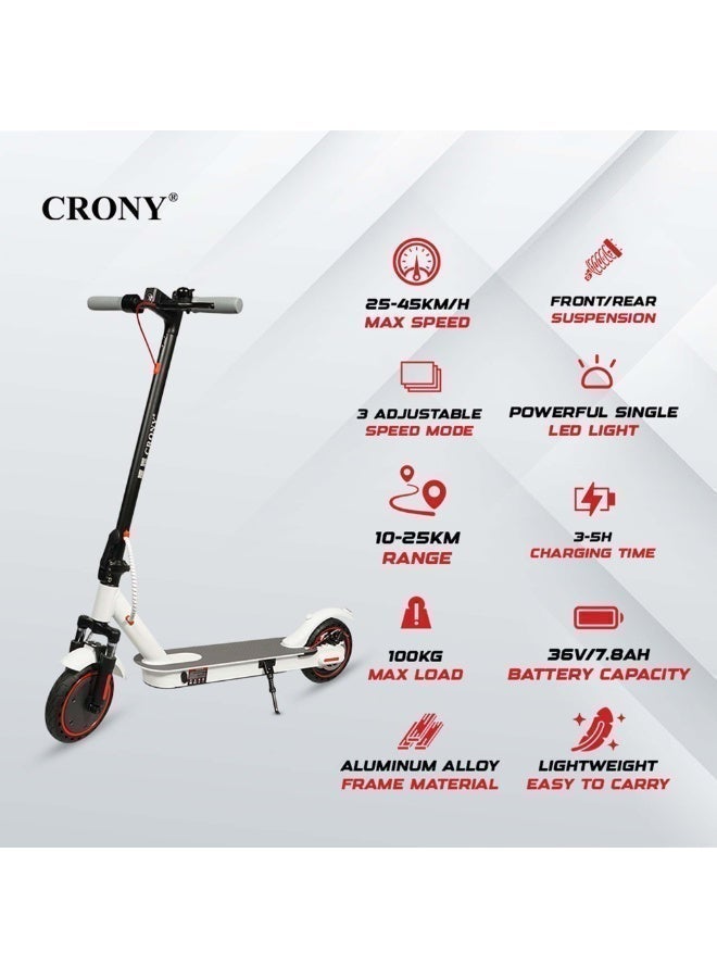 Crony M365 Kids E Scooter With Suspension And App 25-45km/H Speed 250w Motor 36v/7.8ah Battery, 10-25km Range, Electric Scooter Aluminium Alloy Folded 8.5 Inch Tires | Rear Disc Brakes, 120kg Max Load, Led Headlamp, App Connectivity, Foldable & Portable Electric Back For Adults & Keens, Electric Skateboard For Commuting & Leisure, Long-Range Motorized Scooter With Easy Folding, Lightweight High-Performance Commuter Urban Glider,Electric Kick Scooter,Smart Ride,White - Image 2